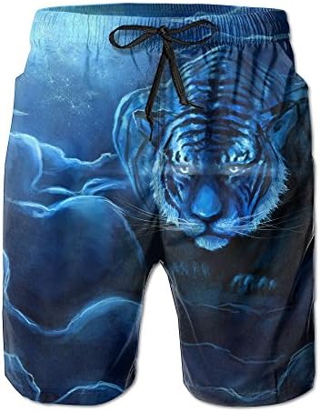 DevonNight Mens Beach Wear Fantasy Light Tiger Swim Trunks Quick-dry Casual Short
