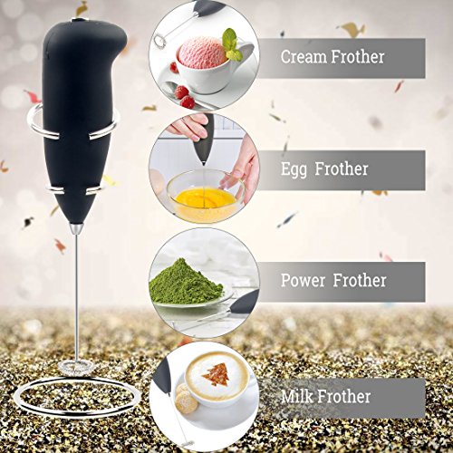 Milk Frother Handheld Battery Operated Electric Foam Maker for Coffee,Latte,Cappuccino,Hot Chocolate,Durable Drink Mixer Stainless Steel Whisk Include Stainless Steel Stand