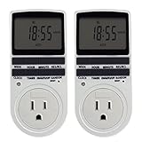 ETvalley Timer Switch 24h/7days Programmable Digital Programmable Timer Smart Socket Plug-in Switch Energy-Saving Outlet with 3-Prong Outlet for Lights and Appliances, Pack of 2, White