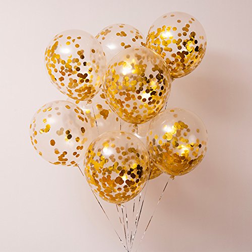 40 Pack Gold Confetti Balloons with Golden Paper Confetti Dots for Birthday Party, Wedding, Bridal Shower, Baby Shower and Holidays - 12 Inch Shining Gold Balloons