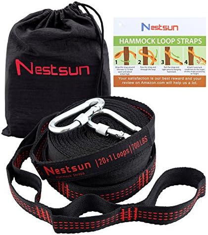 Nestsun Hammock Straps, Hammock Tree Straps Set Hammock Accessories Outdoor Gear Adjustable Suspension System 1400LB Heavy Duty with 42 Loops, 2 Carabiners for Camping, Hiking and outdoor activies