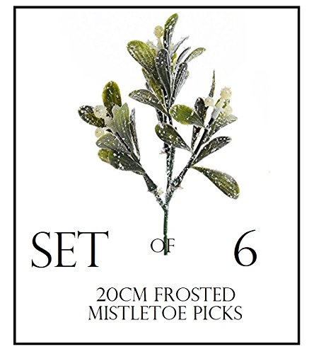6 x Artificial Frosted Mistletoe Sprigs Bunches Stems with Berries 20cm long. Christmas mistletoe pick ideal for wreaths & garlands, Christmas tree, home or office decor.
