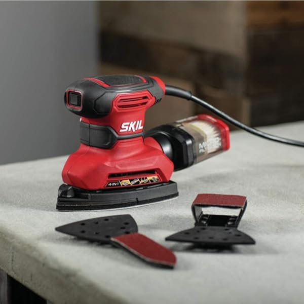 SKIL CORDED MULTI-FUNCTION DETAIL SANDER WITH MICRO-FILTER DUST BOX 3 ADDITIONAL ATTACHMENTS & 12PC SANDING SHEET- SR232301