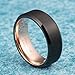 TUSEN JEWELRY 8mm Black Matte Brushed Beveled Edge and Rose Gold Inside Plated Tungsten Fashion Ring