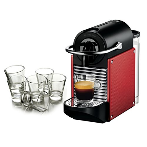 Nespresso Pixie D60 Dark Red Espresso Machine with Free Set of 6 Italian Espresso Glasses