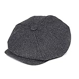 BOTVELA Men's 8 Piece Wool Blend Newsboy Flat Cap Herringbone Pattern in Classic 5 Colors (Black, XL)