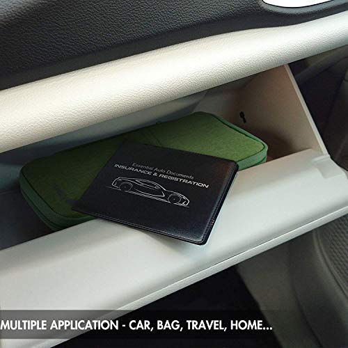 UBAYMAX Glove Box Console Organizer with 12 Pockets, Zipper Car Vehicle OCD Document Holder Case Armrest Storage Wallet for Owners Manual Car Registration Insurance Card Tire Gauge Changes (Green) - Thumbnail 5
