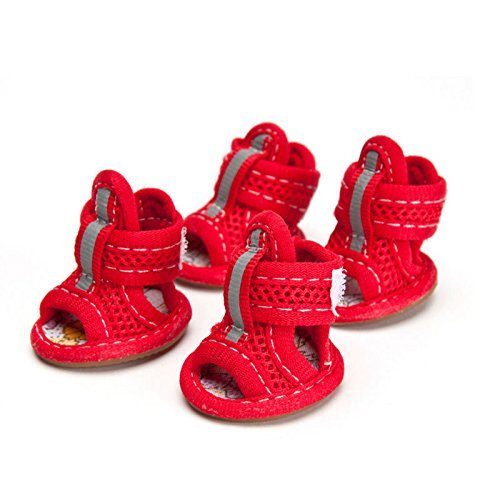 Strawhat Dog Paw Protector Summer Shoes Dog Fashion Sneaker Red