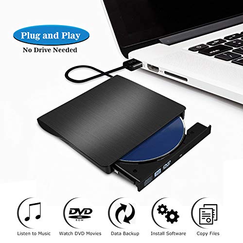 External CD Drive - [Updated Version] USB 3.0 Portable CD/DVD/-RW Drive Slim DVD/CD ROM Rewriter Burner Writer, High Speed Data Transfer for Laptop/Macbook/Desktop/MacOS/Windows10/8/7 (Black) - Thumbnail 2