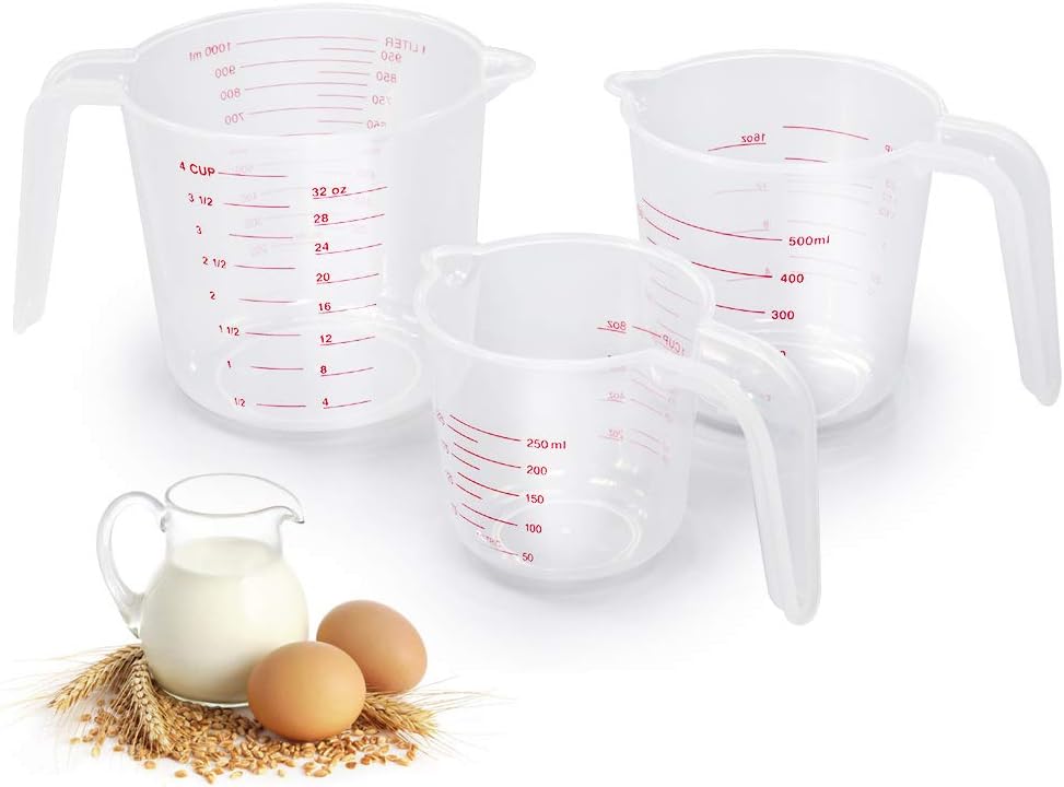 Measuring Cups, 3-Piece Nesting Stackable Set, 3 Scales Cup ML Ounce Measurement, BPA Free Liquid Measuring Cups with Spout for Kitchen Cooking Baking