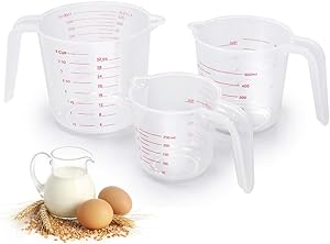 Measuring Cups, 3-Piece Nesting Stackable Set, 3 Scales Cup ML Ounce Measurement, BPA Free Liquid Measuring Cups with Spout for Kitchen Cooking Baking