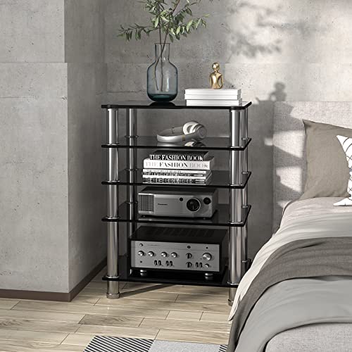 2 Tier Stereo Rack With Tempered Glass Shelves - AV Media Stand For Receivers, Turntables, Game Consoles (Clear)