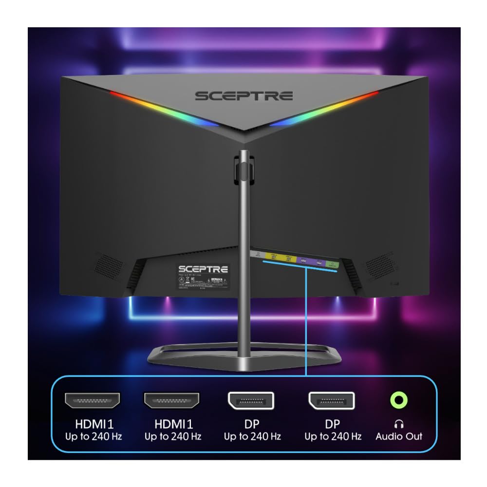 Sceptre Curved 24.5-inch Gaming Monitor up to 240Hz 1080p R1500 1ms DisplayPort x2 HDMI x2 Blue Light Shift Build-in Speakers, Machine Black 2023 (C255B-FWT240)