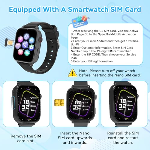 4G Smartwatch Bambini, Orologio Smartwatch Bambini con GPS SOS Videochiamata Chat Vocale Modalità Classe Fotocamera Calcolatrice Contapassi, Smart Watch Bambino Bambina 4-12 Anni Regalo, Nero