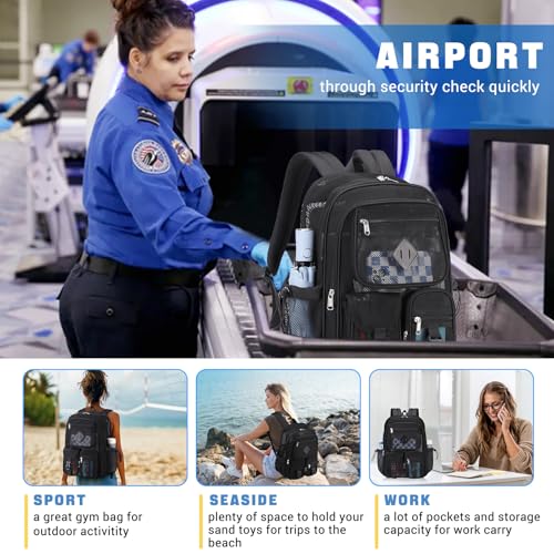 MOONBABY Mesh Backpack for School Heavy Duty See Through Net Bookbag Girls Boys Semi-Transparent Net Back Pack for Beach, Swimming, Sports, Work, Travel (Black)