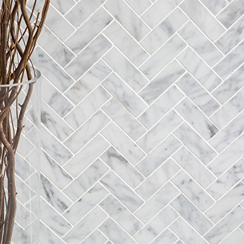 Diflart Italian White Carrara Marble Mosaic Tile Polished, 5 Sheets/Box (1×3 Herringbone)