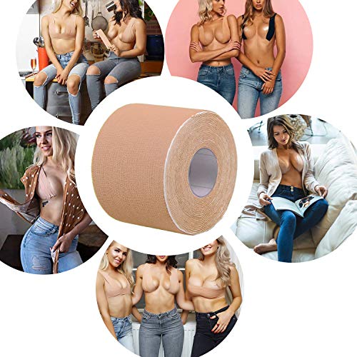 EMOET Transparent Breast Lift Tape and Flesh color Fashion Boob Tape, Fashion Medical Athletic Body Boop Push Up bob Tape Invisible boobtape Bra For Small & Big Breas and Women Dresses or Clothes