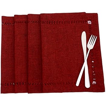 Grelucgo Handmade Hemstitched Polyester Rectangle Table Placemats (12x18 inch Set of 4,Cranberry)