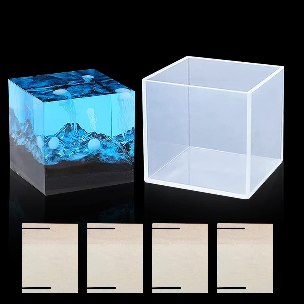 FineInno Cube Silicone Moulds for Resin Geometric 3.35" Square Epoxy Mould Large & Deep Resin Mould for Flowers Preservation Insect Specimen DIY Craft