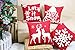 Sykting Christmas Pillow Covers 18x18 for Farmhouse Winter Holiday Decorations Throw Pillow Covers with Embroidery Christmas Tree Deer Snowflakes Saying Red and White Set of 4