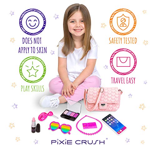 PixieCrush Pretend Play Purse & Makeup for Girls - Fun Little Girl Cosmetics Toys Set with Pretend Makeup, Eyeshadow, Cell Phone, Kids Lipstick, Sunglasses & Keys - Thumbnail 2