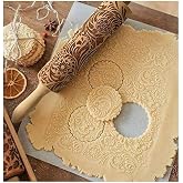 Embossed Rolling Pins Christmas Rolling Pin,3D Paisley Pattern Flower Snowflake Rattan Wooden Roll Pin Laser Engraved Rolling Pin DIY Tool for Kids and Adults to Make Cookie Dough