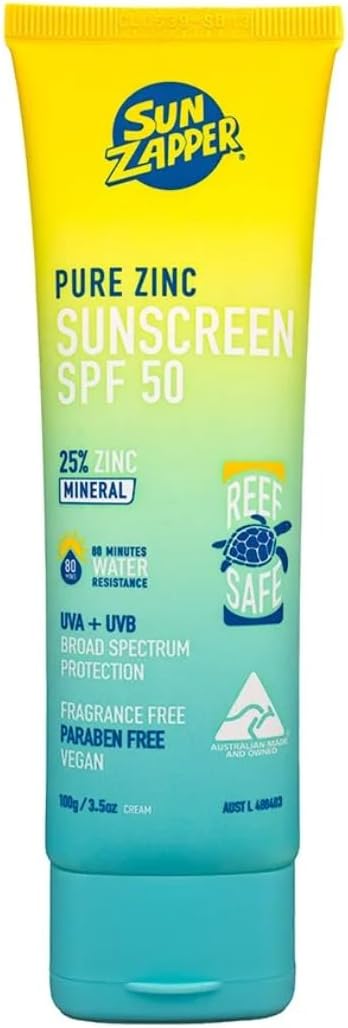 Sun Zapper SPF 50 Mineral Zinc Sunscreen Non-Nano Reef Safe Water Resistant UVA