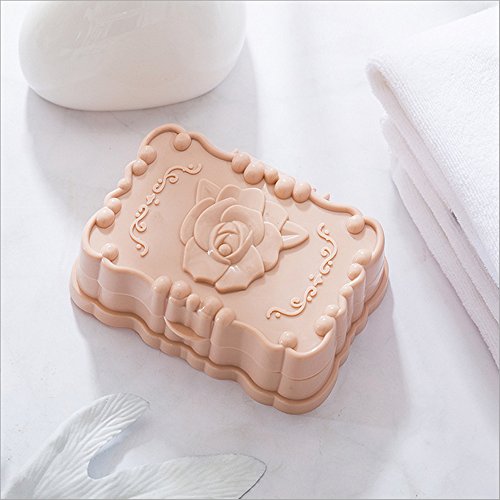 Youzpin Rose Printing Double-Deck Draining Board with Lid Plastic Soap Box,Bathroom Keep Soap Dry Waterproof Soap Dish,Travel Protection Soap Holder~(2 Pack Soap Dish)