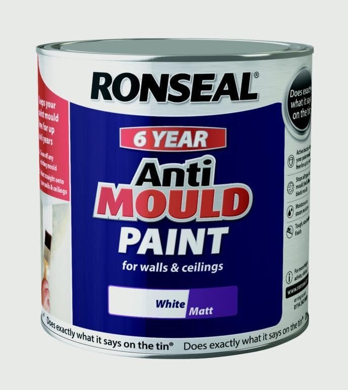 Ronseal Anti Mould Paint White Matt 2.5L Bathroom Kitchen 6 Year Protection