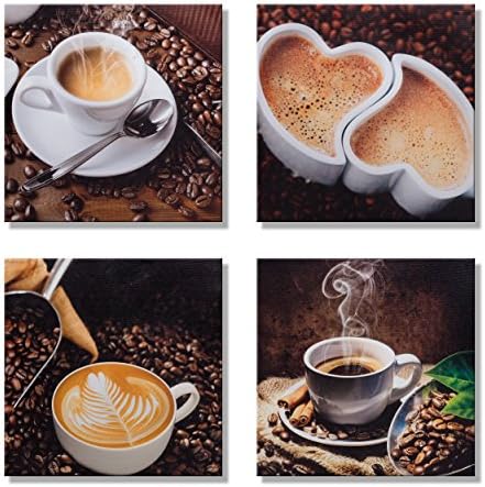 Canvas Prints - 4-Panels Hot Coffee Coffee Beans Canvas Art with Framed For Modern Home Decoration