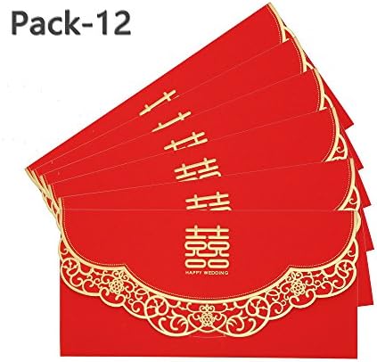 ISEAN Pack-12 Chinese Red Envelopes - Lucky Money Gift Envelopes Hong Bao Packet for Wedding (7.8×3.9 in)