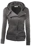 DJT Womens Casual Oblique Zipper Hoodie Jacket Coat XX-Large Dark Grey