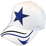 Dallas Adjustable Bent Brim Baseball Cap with Stripes on Bill (White Star)