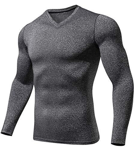 Lavento Men's 3 Pack Compression Shirts Baselayer Long-Sleeve Dry Fit T-Shirts (V Neck Black/Dark Gray/White,X-Large) - Thumbnail 4