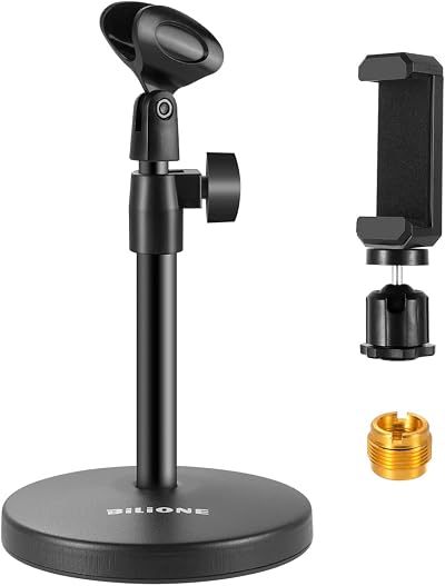 BILIONE 101S 3 in 1 Desk Mic Stand with Phone Clip Black
