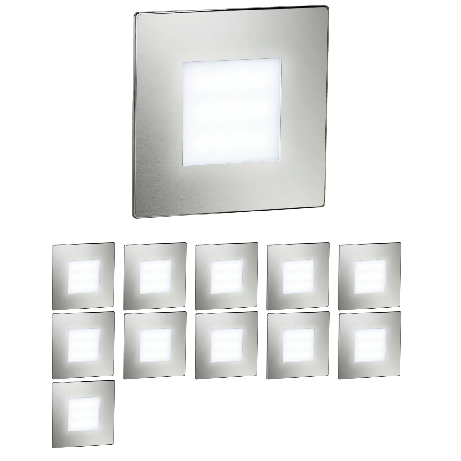 ledscom.de 12 LED Staircase Light/recessed wall Light FEX for Indoor and Outdoor use, Angular, Stainless Steel, 85 x 85mm, Cool White
