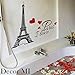 Decor MI Eiffel Tower I Love Paris Waterproof Removable Wall Decal Stickers for Living Room Bedroom Bathroom Kitchen Office Background Wall Art Wallpaper 15x9 inch