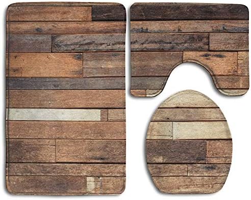 Rustic Floor Planks Print Grungy Look Farm House Country Style Non-Slip Bathroom Mats Contour Toilet Cover Rug