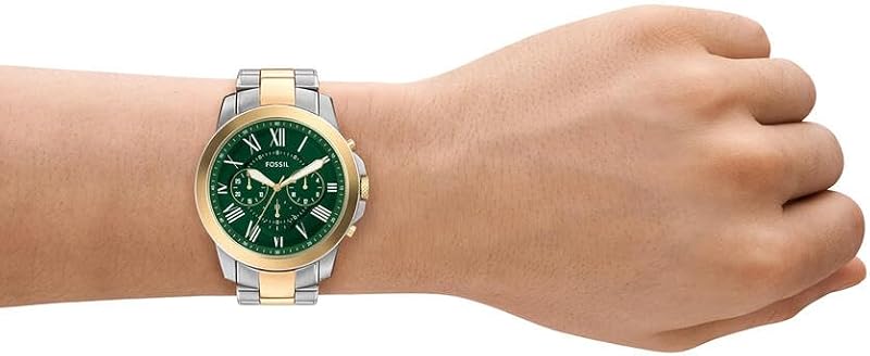 Montre Grant pour Homme, mouvement chronographe à quartz avec bracelet en acier inoxydable, Ton argenté et ton or, 44 mm