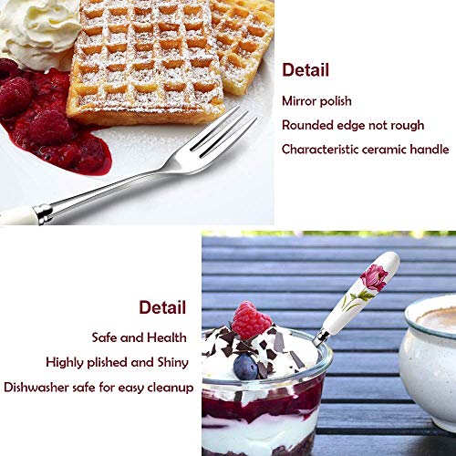 Dessert Flatware Set,Elegant Life 12-Piece Ceramic Handle Stainless Steel Dessert Fruit Cake Fork Spoon Set, 6Inches - Thumbnail 3