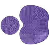 Makeup Brush Cleaning Mat Set-ESARORA Makeup Brush Cleaner Pad Set of 2 Cosmetic Brush Cleaning Mat Portable Washing Tool Scrubber Suction Cup (purple)