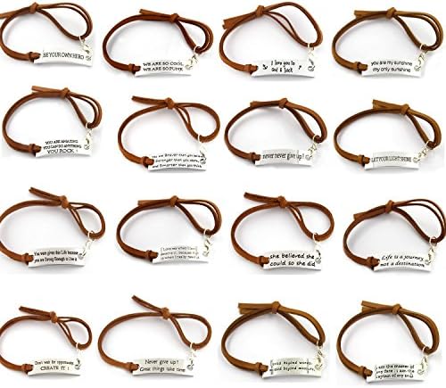 YOYONY 10 PCS Packs ! Random Inspirational Message Adjustable Leather Bracelets,Motivational Quotes Bangle Bracelets,Minimalist Decoration BFF Jewelry