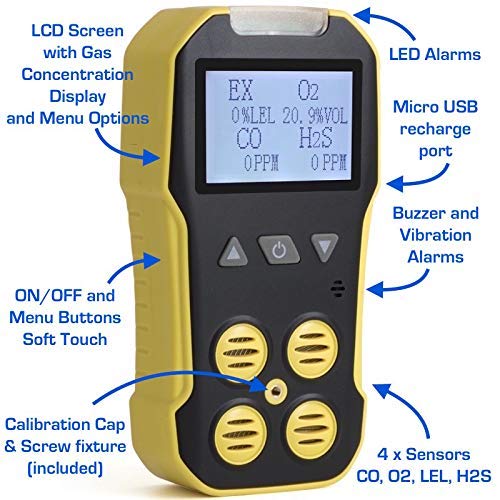 USA NIST Calibrated 4 Gas Monitor by Forensics O2, CO, H2S, LEL USB Recharge Pricepulse