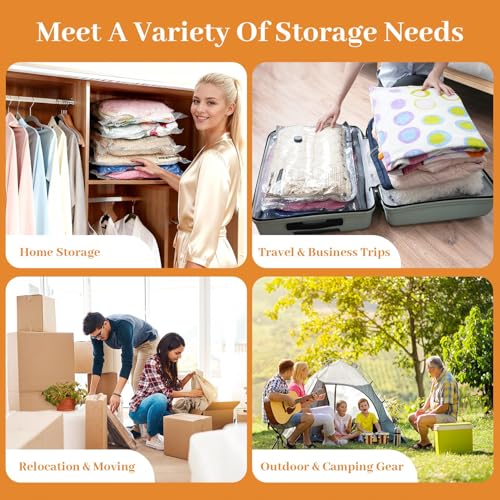 SOUNDCOUS Travel Vacuum Storage Bags for Clothing with Portable Electric Pump, 12 Pack Space Saver Vacuum Storage Bag, Compression Packing Bag for Clothes Luggage & Suitcase