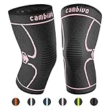 CAMBIVO 2 Pack Knee Brace, Knee Compression Sleeve Support for Running, Arthritis, ACL, Meniscus Tear, Sports, Joint Pain Relief and Injury Recovery(FDA Approved) (Large (19'' - 21''), Pink/Black)