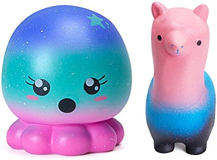 Kyson 2PCS Squishy Toys,Cute Soft Jumbo Squishy Slow Rising Toy Kawaii Emoji Toy for Kids,Adults,Relieving Stress&amp;Anxiety,Cabinet Decor(Alpaca+Octopus)
