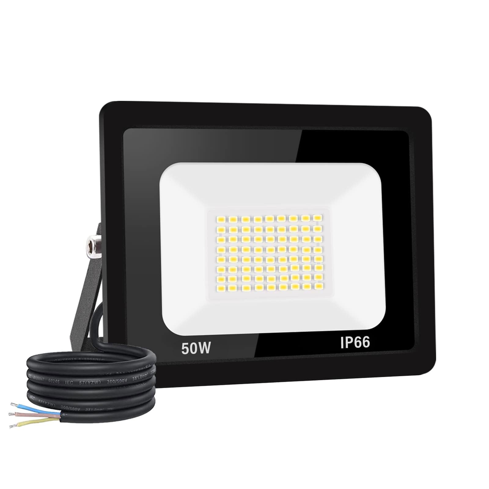 Jefedana 50 W LED Outdoor Spotlight 5000LM IP66 Waterproof Super Bright Outdoor Lighting Cool White (6000 K) Security LED Spotlight for Stadiums, Factories, Parking, Garage, Garden