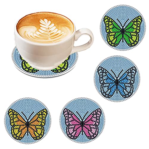 4 Pcs Diamond Paintings Coasters, DIY Coasters Small Diamond Painting Kits for Beginners, Adults & Kids Diamond Art Craft Home Decor(without iron holder)