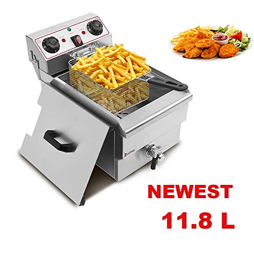 11.8L Electric Deep Fryer with basket Stainless Steel Electric Countertop Deep Fryer Basket French Fry Restaurant Home Kitchen, 110V/1500W Max (C-11.8L)