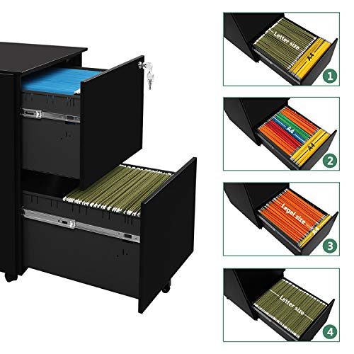 image for DEVAISE Locking File Cabinet, 2 Drawer Rolling Metal Filing Cabinet, F